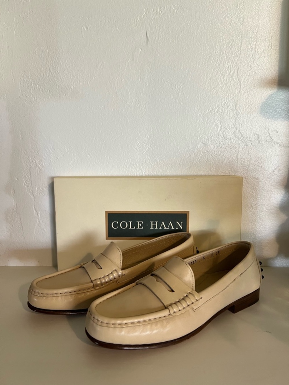 Cole Haan Beige Leather Penny Loafers